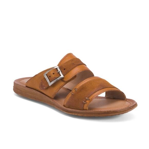 NEW Miz Mooz Women's Florra Leather Double Band Slide Sandals Size‎ 5.5 Toffee - Picture 1 of 11
